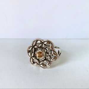 Silvertone Geometric Rhinestone Cocktail Ring